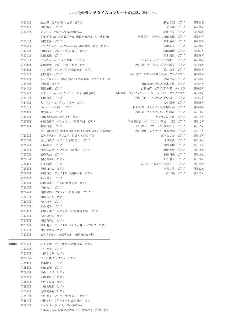ランチタイムコンサートの歩み 第233回～第323回