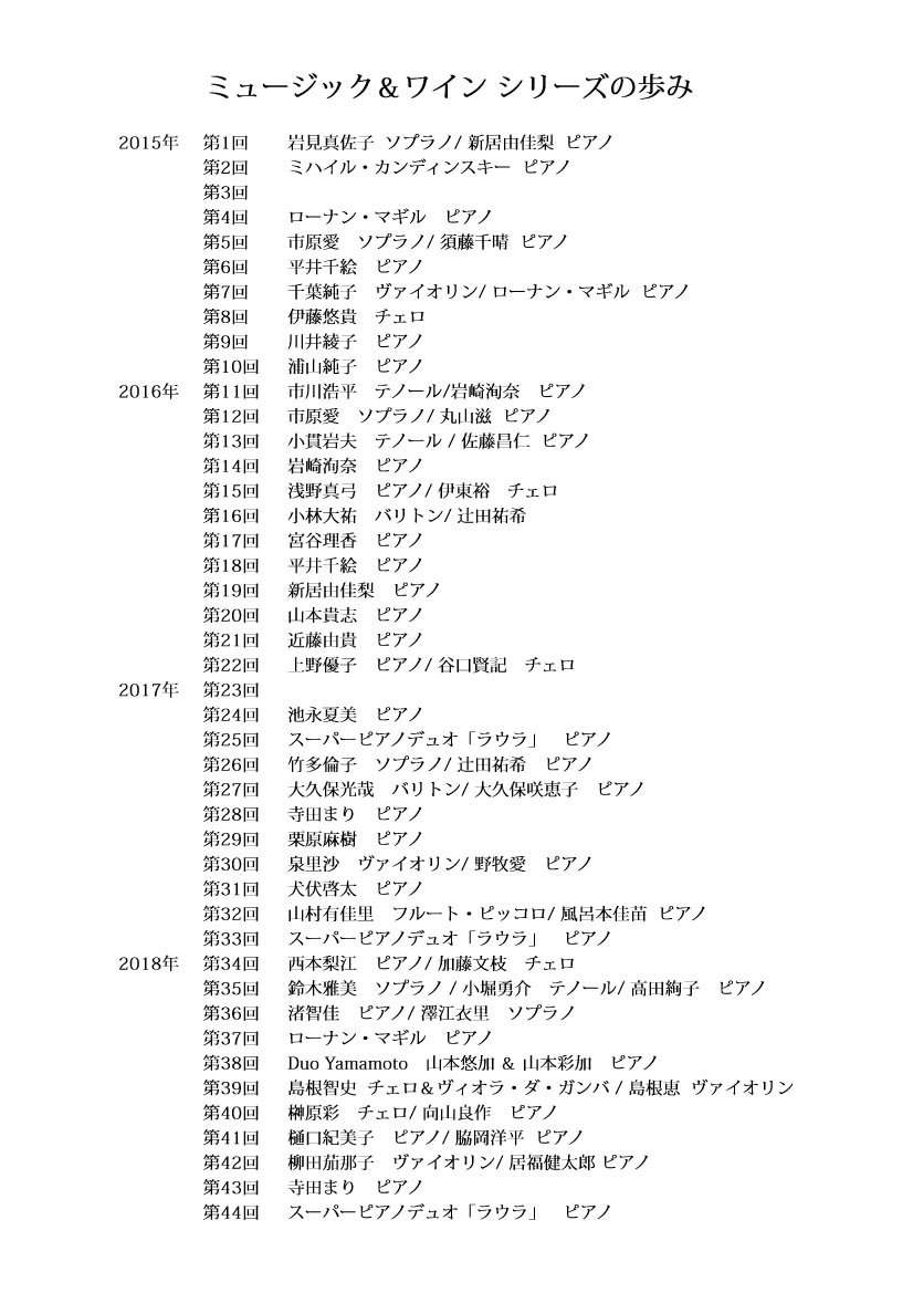 ミュージック＆ワイン シリーズ リスト